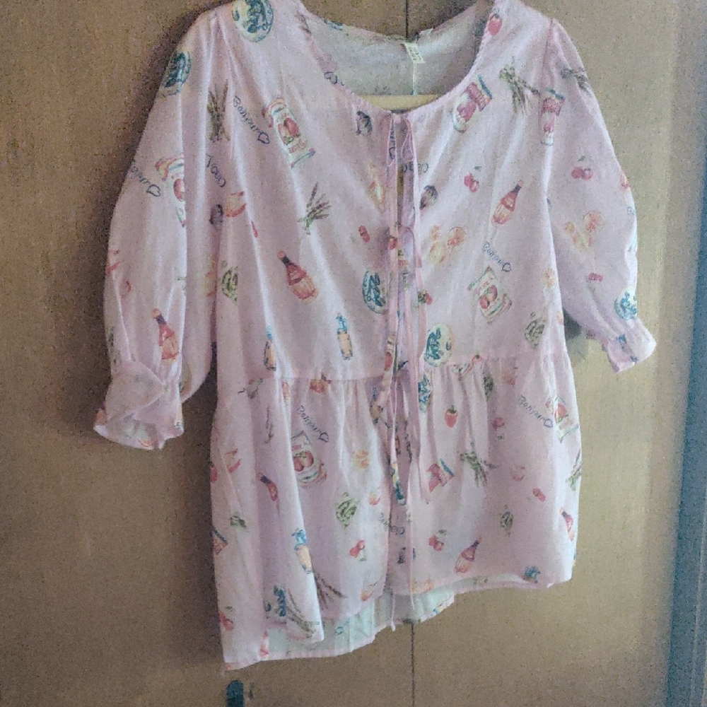 Haver & Blair Pink Patterned Blouse With Ties.